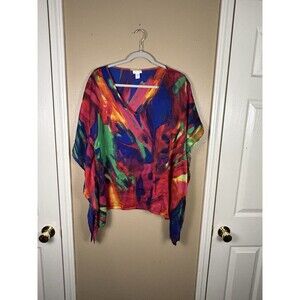 Silk Chicos Women's Blouse Top S/M Kimono Flowy Multicolor Sheer Art To Wear